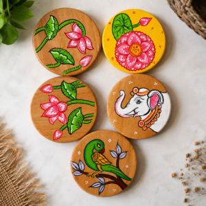 Handcrafted Wooden Fridge Magnets Set | Hand-Painted Floral, Elephant & Parrot Magnets | Eco Gatha